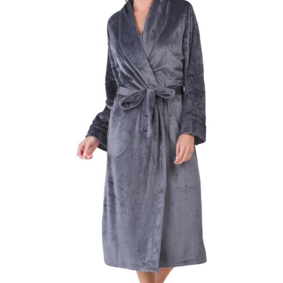 Miss Elaine Luxury Fleece Long Robe Ultra Soft Pewter Gray Size Medium - Picture 3 of 12